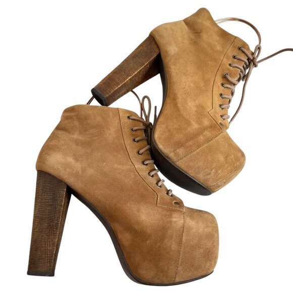 Jeffrey Campbell Lita platform booties tan brown suede lace up size 8.5 boots - Picture 7 of 12
